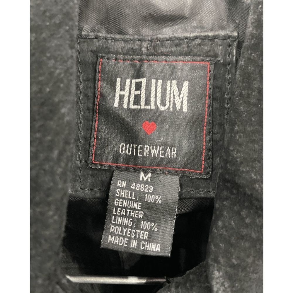 Helium London Black 100% Leather Jacket Collared Belted Full-Zip Coat, Sz Medium - Picture 3 of 13